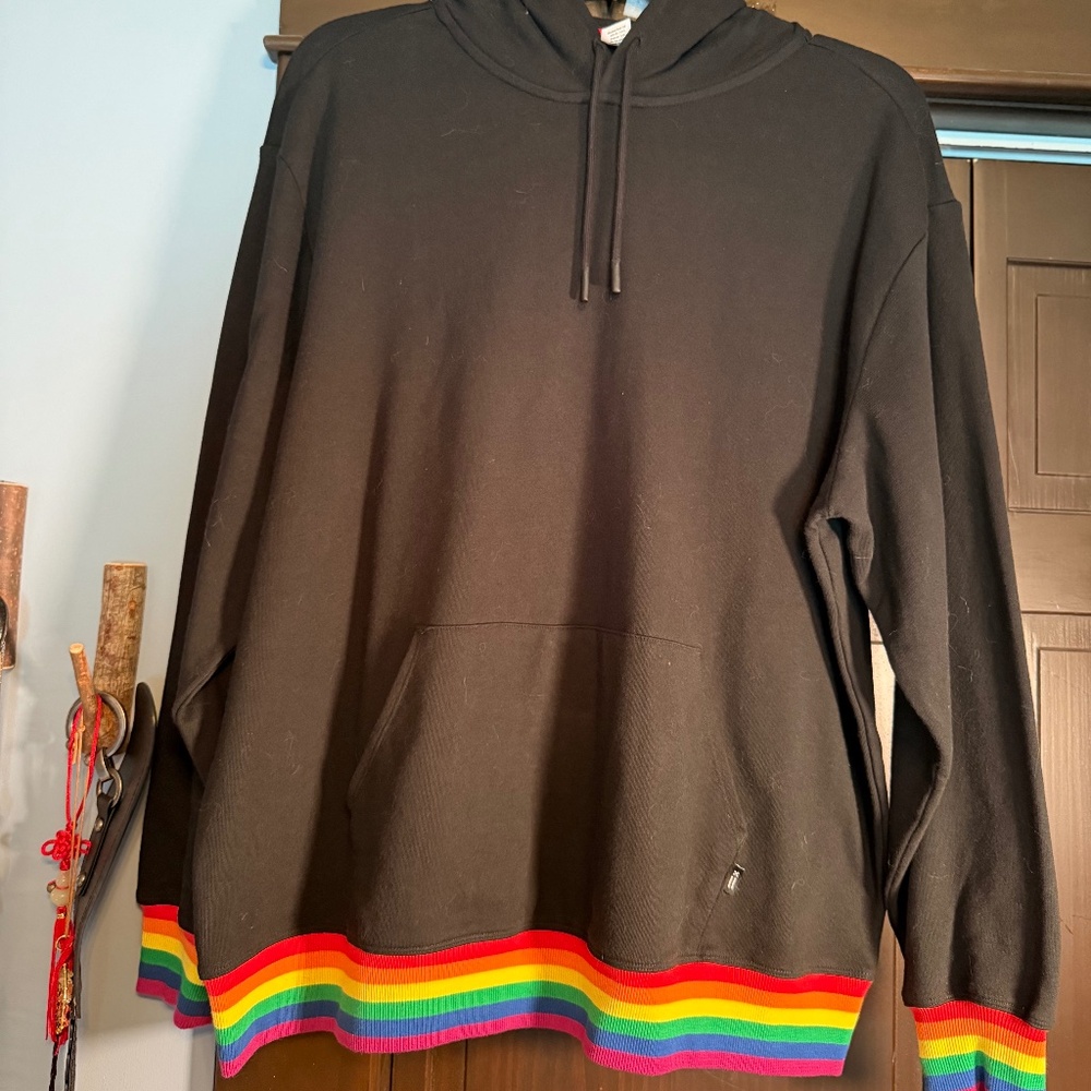 *NWOT* Tomboy X Hoodie Black and Rainbow Details. Size 2X. Unisex.